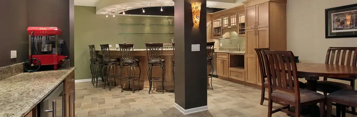 modern basement remodeling with custom finishes and open layout in a home in Madison, WI