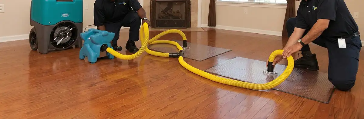 emergency water removal technicians extracting standing water from a home using professional equipment in Madison, WI
