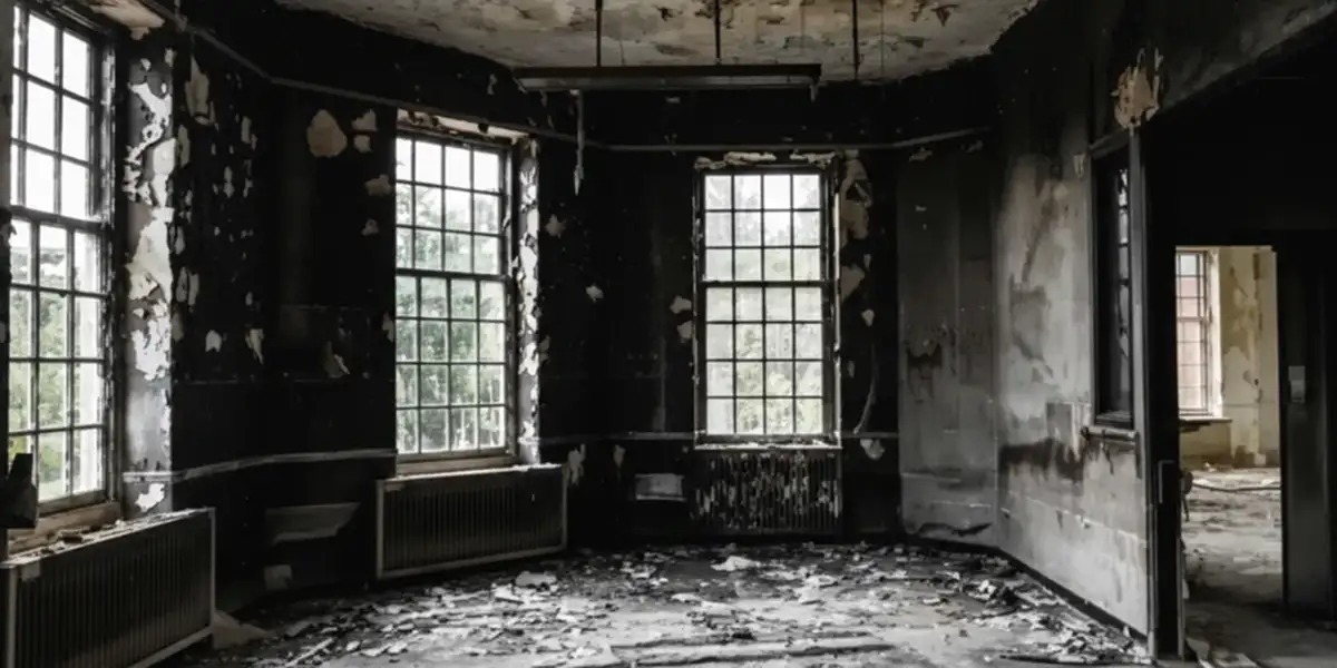 fire damage repair addressing severe interior damage and smoke residue inside a burned home in Madison, WI