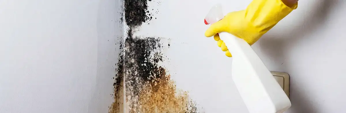 visible mold growth on an interior wall being treated during mold removal service in Madison, WI