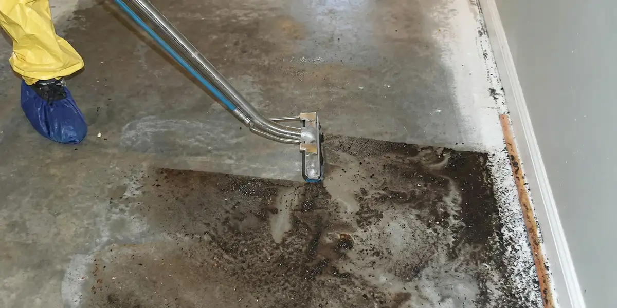 sewage removal technicians extracting contaminated wastewater from a residential floor in Madison, WI