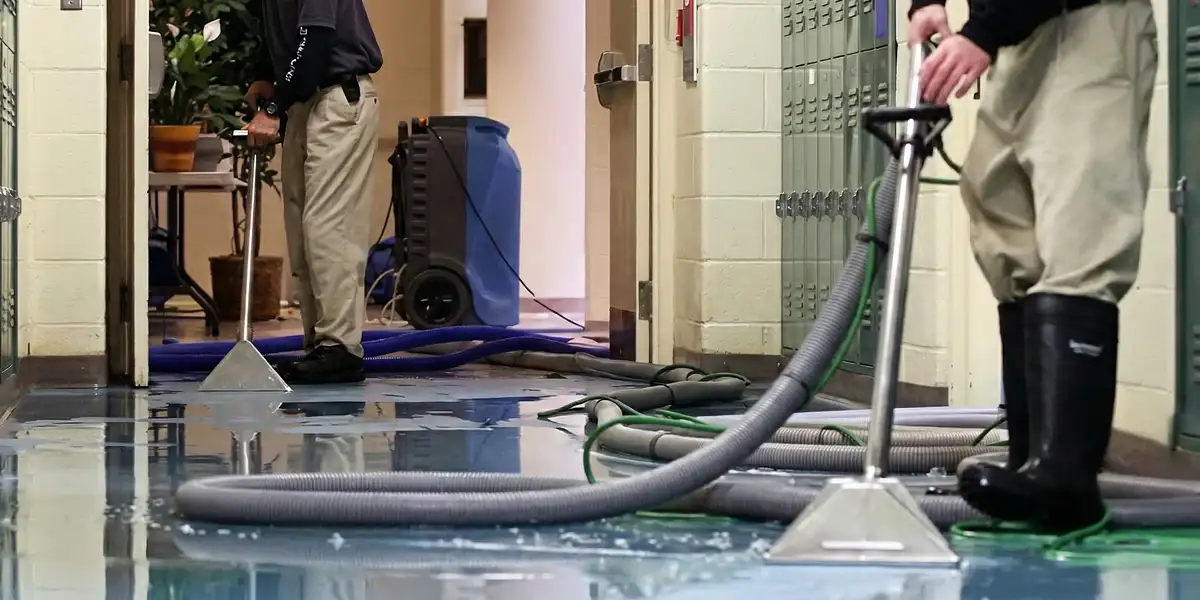 water damage restoration technicians performing professional water extraction inside a property in Madison, WI